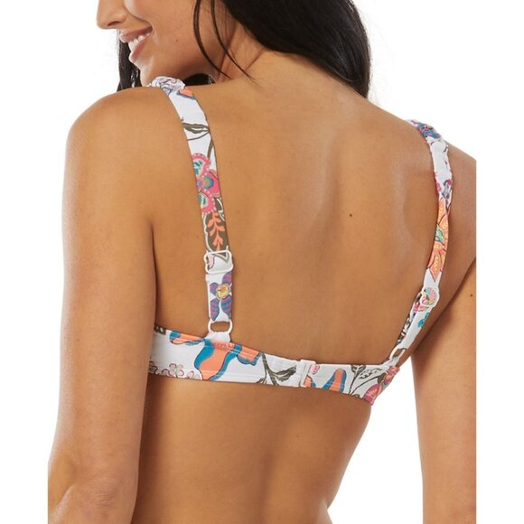 Sundazed Floral Shirred Bikini Top 36B/C White Multi-Color Adjustable Straps - Picture 2 of 6